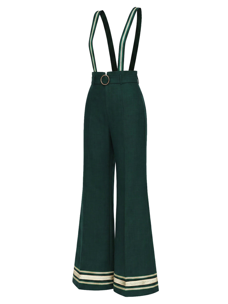 [Prévente] Ensemble pantalon à bretelles vert foncé, galon doré et ceinture années 1970 - 3