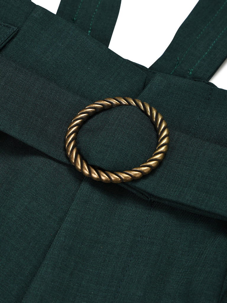 [Prévente] Ensemble pantalon à bretelles vert foncé, galon doré et ceinture années 1970 - 5