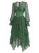 [Prévente] Robe asymétrique vert lac en dentelle et tulle superposé avec corset années 1970