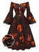 [Prévente] Robe noire d’Halloween imprimée à épaules dénudées et manches cloche années 1950