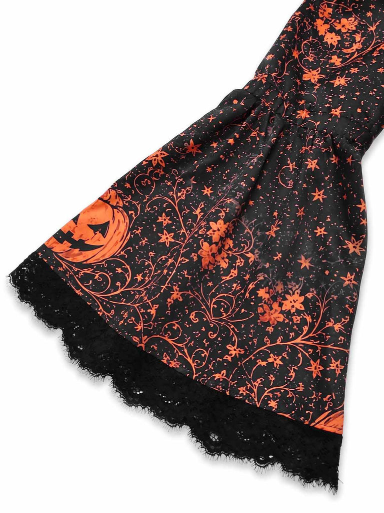 [Prévente] Robe noire d’Halloween imprimée à épaules dénudées et manches cloche années 1950
