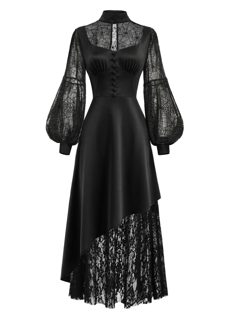 [Prévente] Robe noire asymétrique en dentelle à toile d’araignée années 1930
