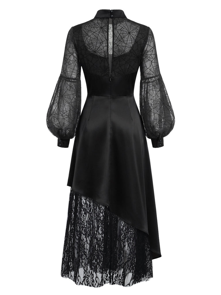 [Prévente] Robe noire asymétrique en dentelle à toile d’araignée années 1930