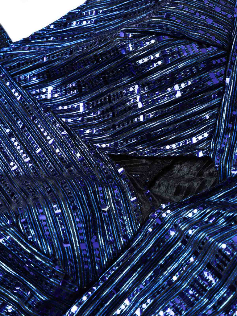 [Prévente] Combinaison bleue scintillante à perles, sequins, découpes croisées et jambes larges années 1970