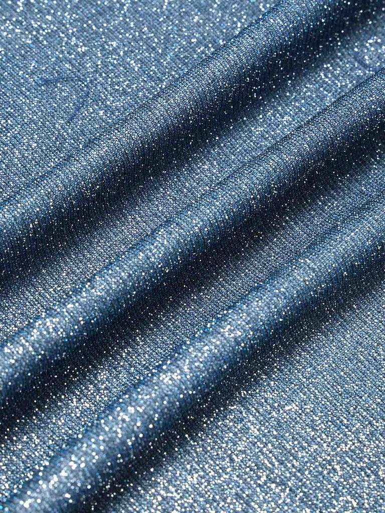 [Prévente] Combinaison bleue scintillante dos nu Halter, col V, boutons soleil et jambes larges années 1970