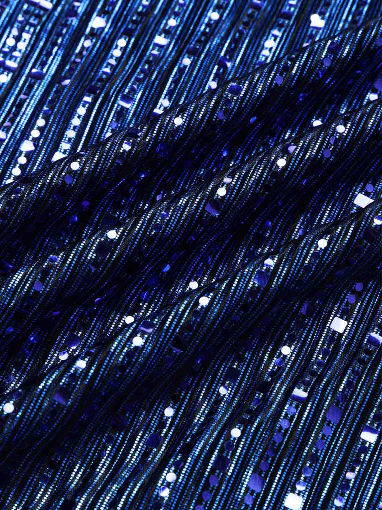 [Prévente] Combinaison bleue scintillante à perles, sequins, découpes croisées et jambes larges années 1970