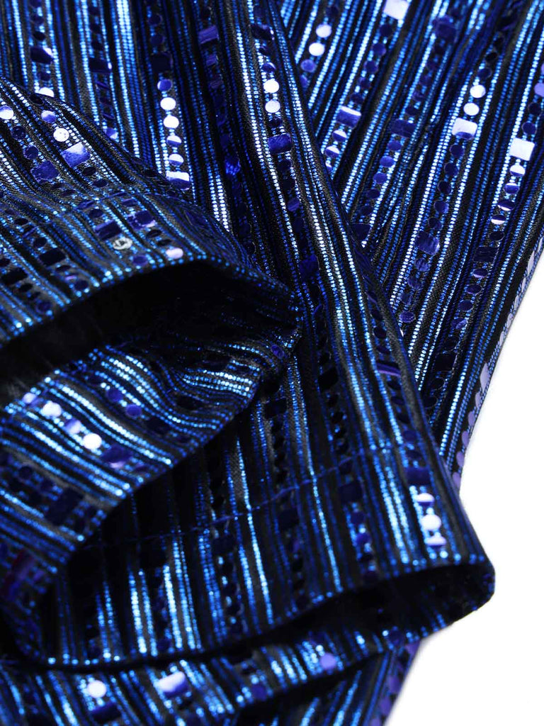 [Prévente] Combinaison bleue scintillante à perles, sequins, découpes croisées et jambes larges années 1970
