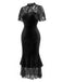 [Prévente] Robe sirène noire en velours et dentelle avec cape à volants Années 1930 - 7