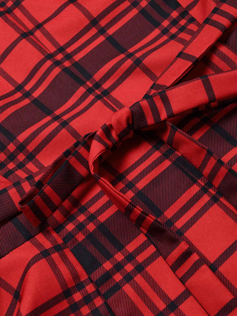 [Prévente] Ensemble deux pièces rouge, veste à col châle à carreaux et jupe unie années 1940 - 7