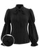 [Prévente] Blouse noire ajustée à col lavallière et manches virago années 1940