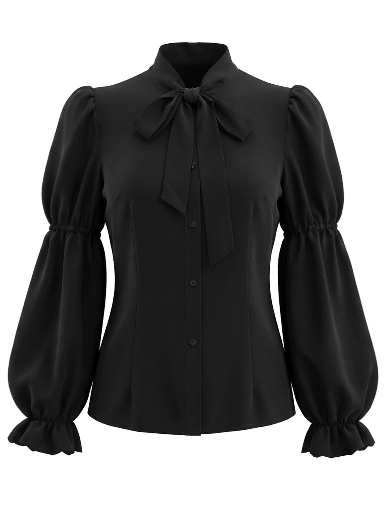[Prévente] Blouse noire ajustée à col lavallière et manches virago années 1940