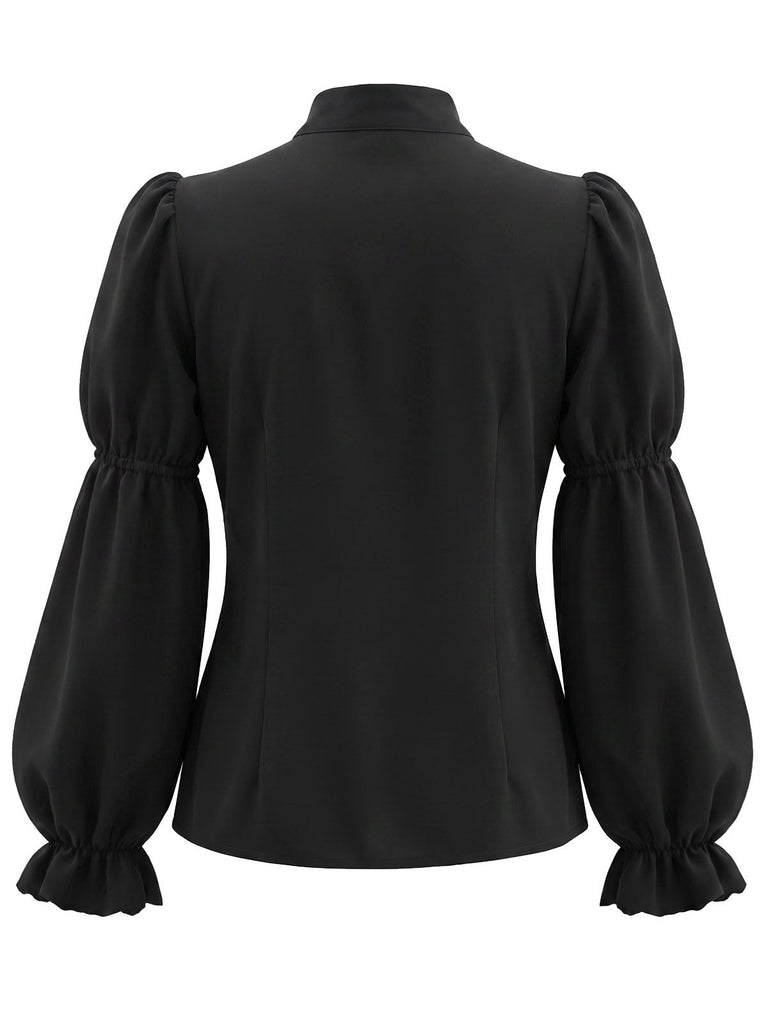 [Prévente] Blouse noire ajustée à col lavallière et manches virago années 1940