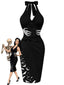 [Prévente] Robe crayon noire dos nu imprimé mains squelettes années 1960