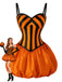 [Prévente] Robe boule orange d’Halloween à citrouilles, rayures et fines bretelles années 1950