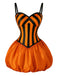 [Prévente] Robe boule orange d’Halloween à citrouilles, rayures et fines bretelles années 1950