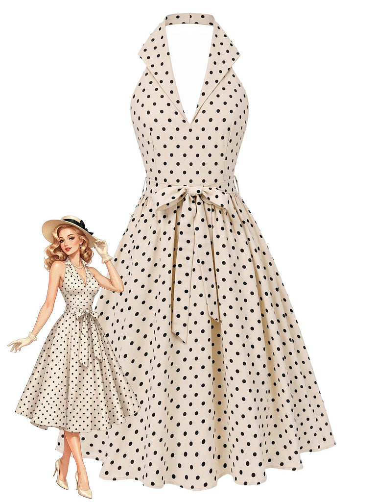 [Prévente] Robe Évasée Dos-Nu à Pois Ceinturée Années 1950