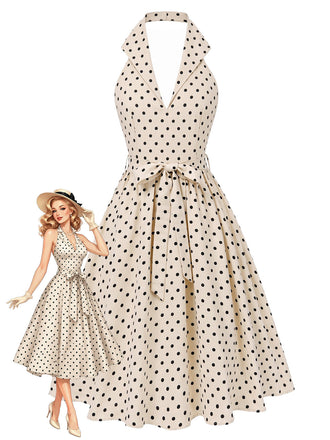 [Prévente] Robe Évasée Dos-Nu à Pois Ceinturée Années 1950