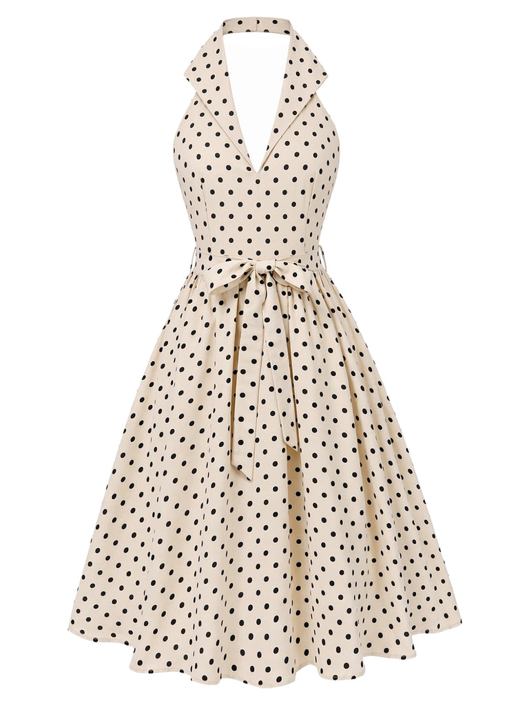 [Prévente] Robe Évasée Dos-Nu à Pois Ceinturée Années 1950 2