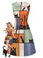 [Prévente] Robe trapèze col Claudine et motif chat art abstrait années 1960