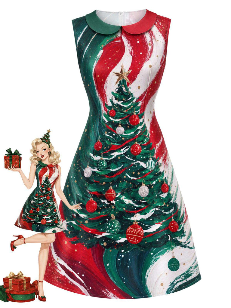 [Prévente] Robe Sans Manches À Imprimé Sapin De Noël années 1960