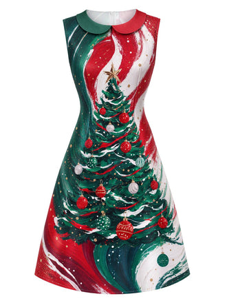 [Prévente] Robe Sans Manches À Imprimé Sapin De Noël années 1960