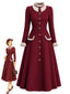 [Prévente] Robe-manteau boutonnée bordeaux col volanté années 1950