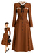 [Prévente] Robe midi caramel à volants et empiècements en fausse laine années 1940 - 1