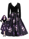 Robe évasée violette à imprimé crânes en cristal col pétale années 1950