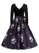 Robe évasée violette à imprimé crânes en cristal, col pétale années 1950 - 1