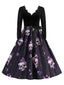 Robe évasée violette à imprimé crânes en cristal col pétale années 1950