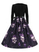 Robe évasée violette à imprimé crânes en cristal, col pétale années 1950 - 2
