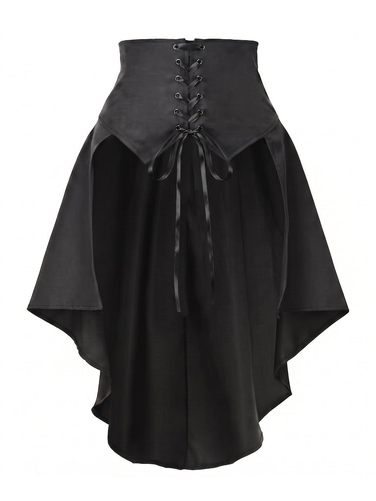 Jupe corset taille haute à laçage et ourlet asymétrique années 1980