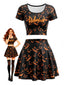2PCS Top court et jupe orange à imprimé citrouilles d’Halloween années 1960
