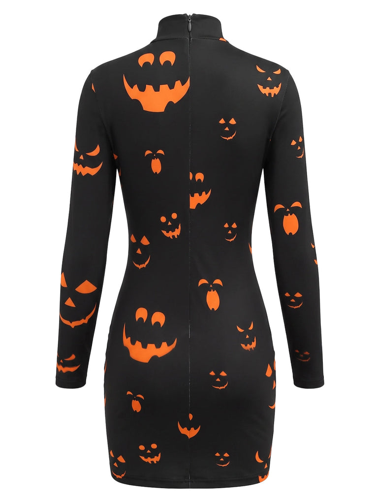 Robe crayon courte à manches longues et imprimé Halloween années 1960