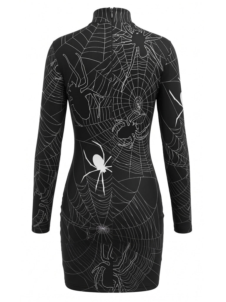 Robe crayon courte à manches longues et imprimé Halloween années 1960