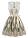 Robe vert clair à col carré avec tablier en dentelle florale Années 1950