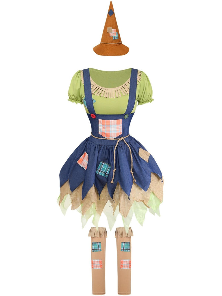 Ensemble de costume épouvantail à empiècements pour Halloween années 1950