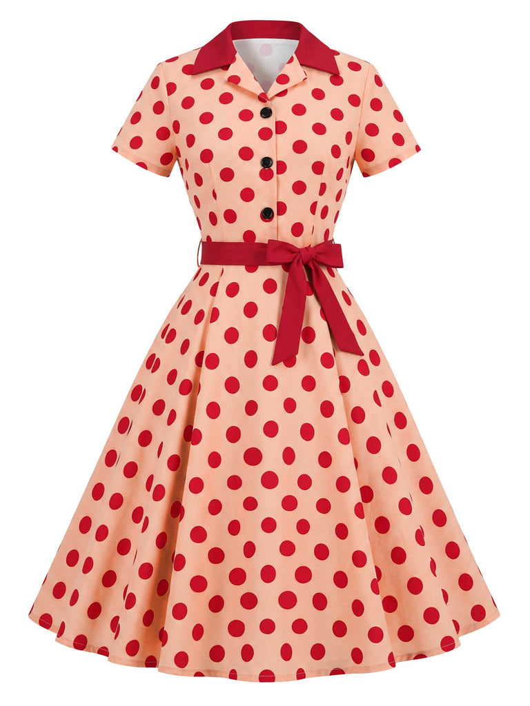 Robe chemise à revers, pois et ceinture années 1940