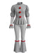 Ensemble 2 pièces rouge de clown avec haut à pompons et volants et pantalon années 1950
