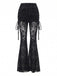 Pantalon évasé noir froncé avec effet jupe en dentelle années 1970