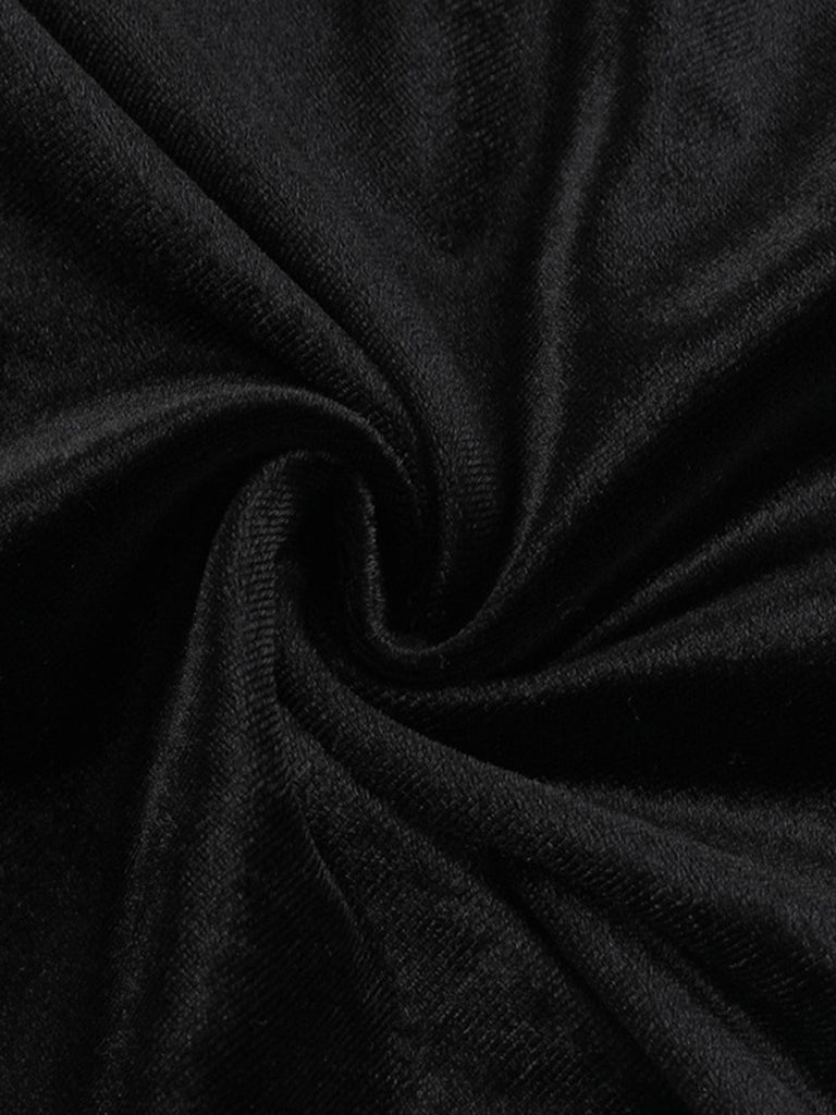 Robe mini noire en velours et dentelle à épaules dénudées et manches cloche Années 1960