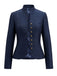 Veste nautique bleu marine ajustée à col montant et boutons Années 1950
