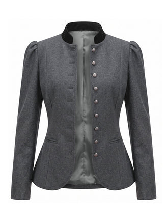 Veste ajustée gris foncé à col montant et boutons années 1950