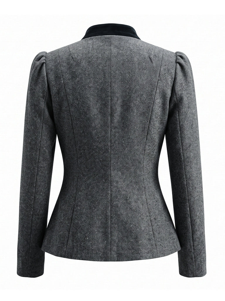 Veste ajustée gris foncé à col montant et boutons années 1950