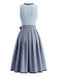 Robe bleue florale à col carré avec tablier Années 1950