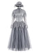 Robe longue gothique victorienne grise en dentelle, cape et tulle années 1940
