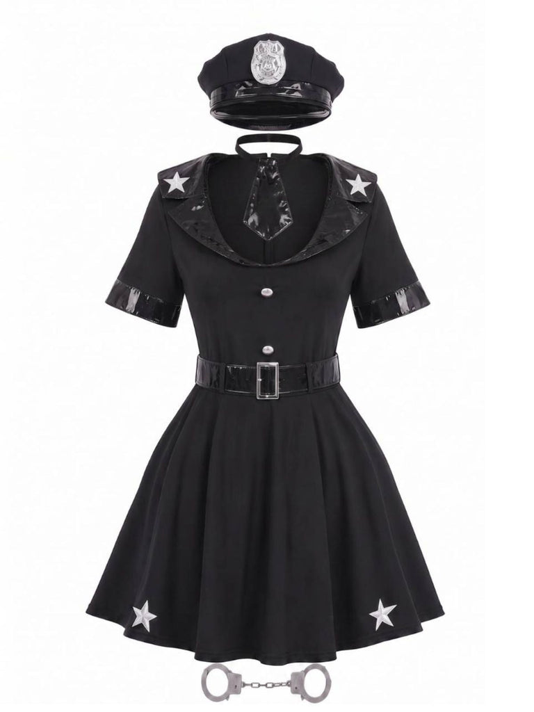 Ensemble robe courte noire costume d’officier de police années 1950