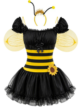 Ensemble costume 5PCS jaune et noir d'abeille pour cosplay Halloween Années 1950