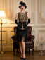 Robe charleston noire et dorée à sequins et franges années 1920