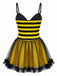 Robe jaune et noire rayée à empiècements en tulle et motif abeille pour Halloween années 1950